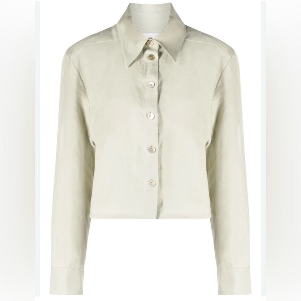 NWT Sleeper Green Safari Cropped 100% Linen Shirt